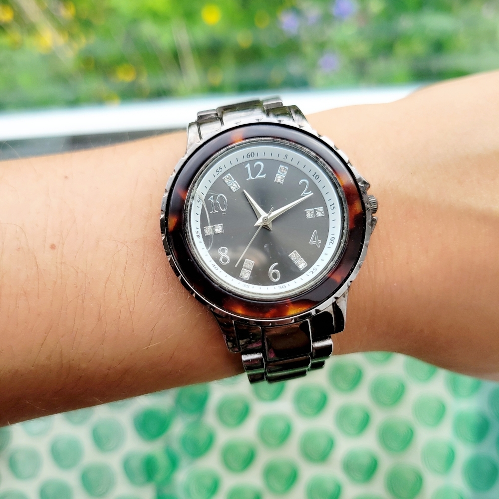 Classic Rhinestone Black Tortoise Shell Watch - image 3